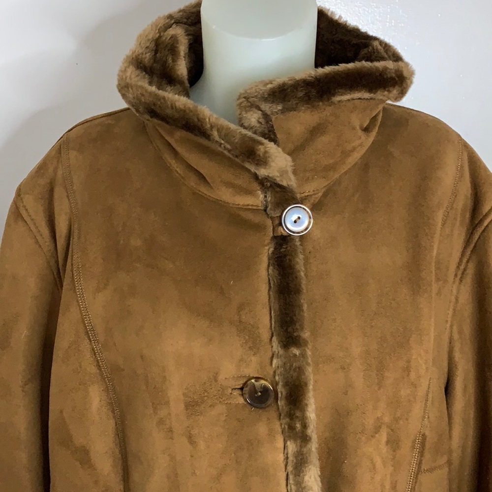 Brown knee length Faux Fur lining winter coat